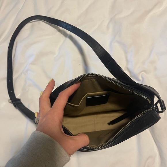 All Saints Black Croc-Embossed Crossbody Bag - Picture 5 of 5